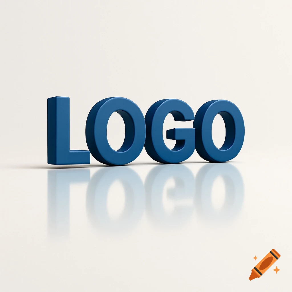 A blue 3D rendering of the word LOGO with a reflection underneath.