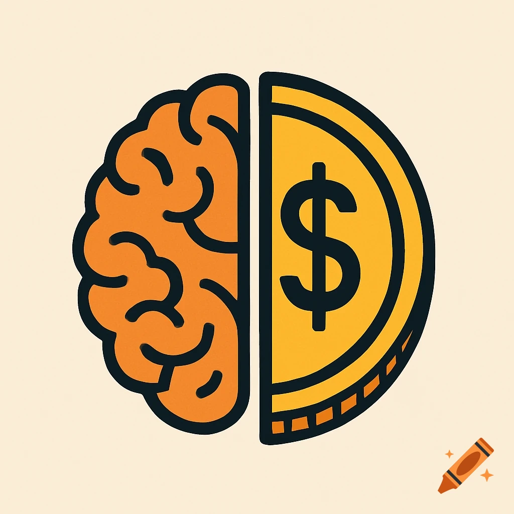 Icon of a brain and a coin split in half with a dollar sign
