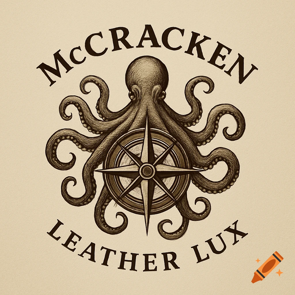 Logo with an octopus entwined around a nautical compass, featuring the text 'McCracken Leather Lux'.