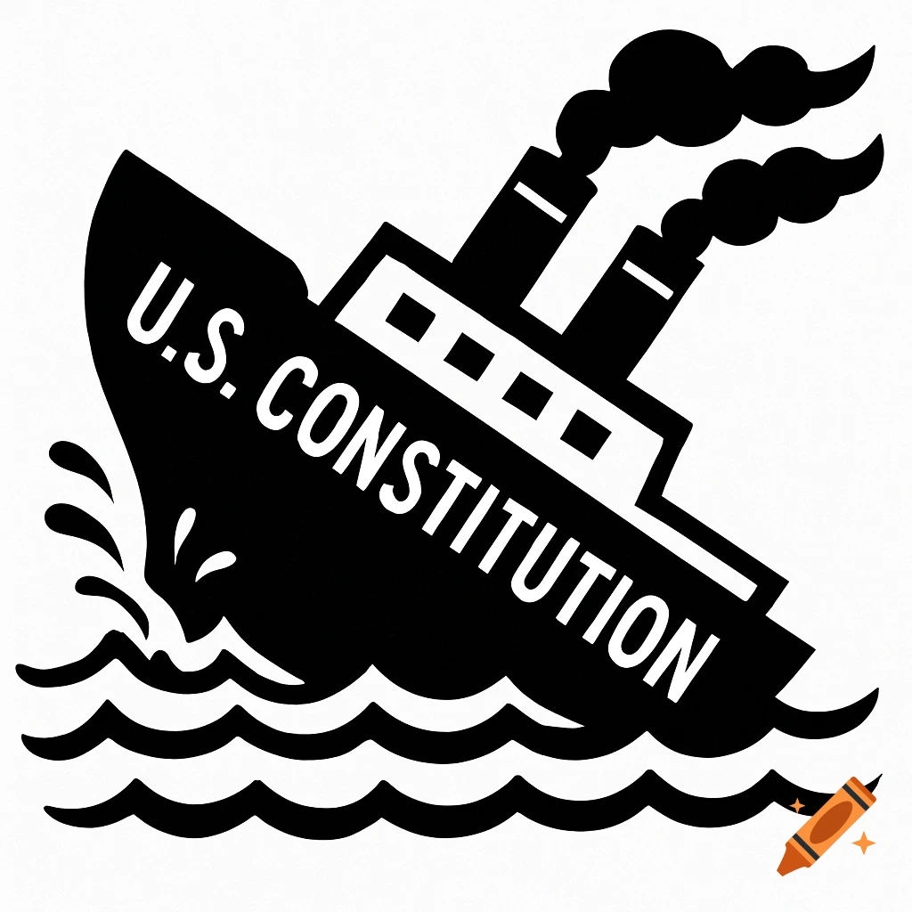 Black and white clip art of a sinking boat labeled U.S. Constitution.