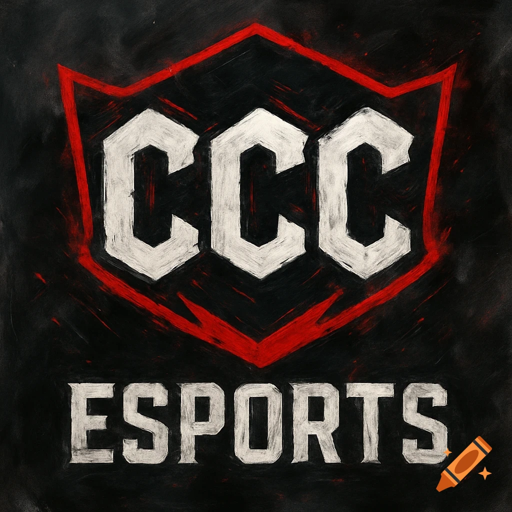 Distressed grunge style logo with 'CCC' in a shield shape above 'ESPORTS' on a black background with red accents.