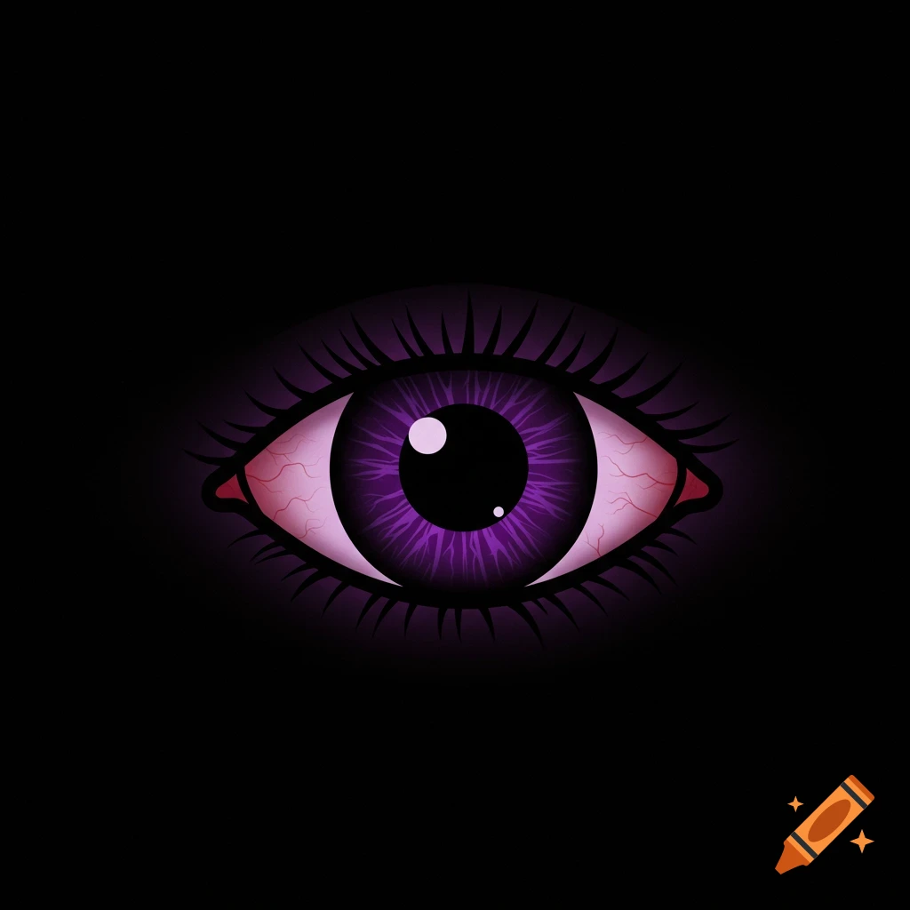 A stylized, spooky purple eye with red veins on a black background.
