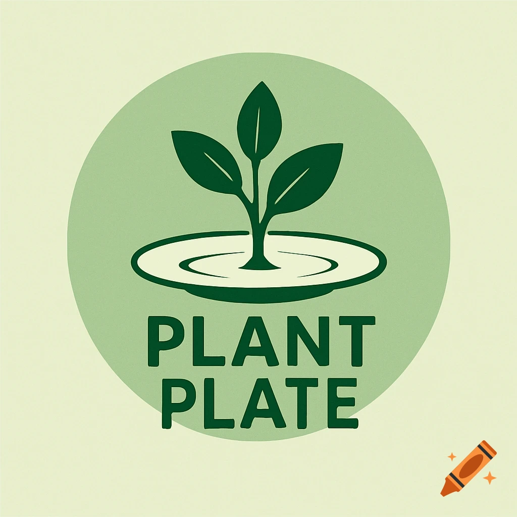 Green circular logo featuring a plant on a plate above the text "PLANT PLATE".