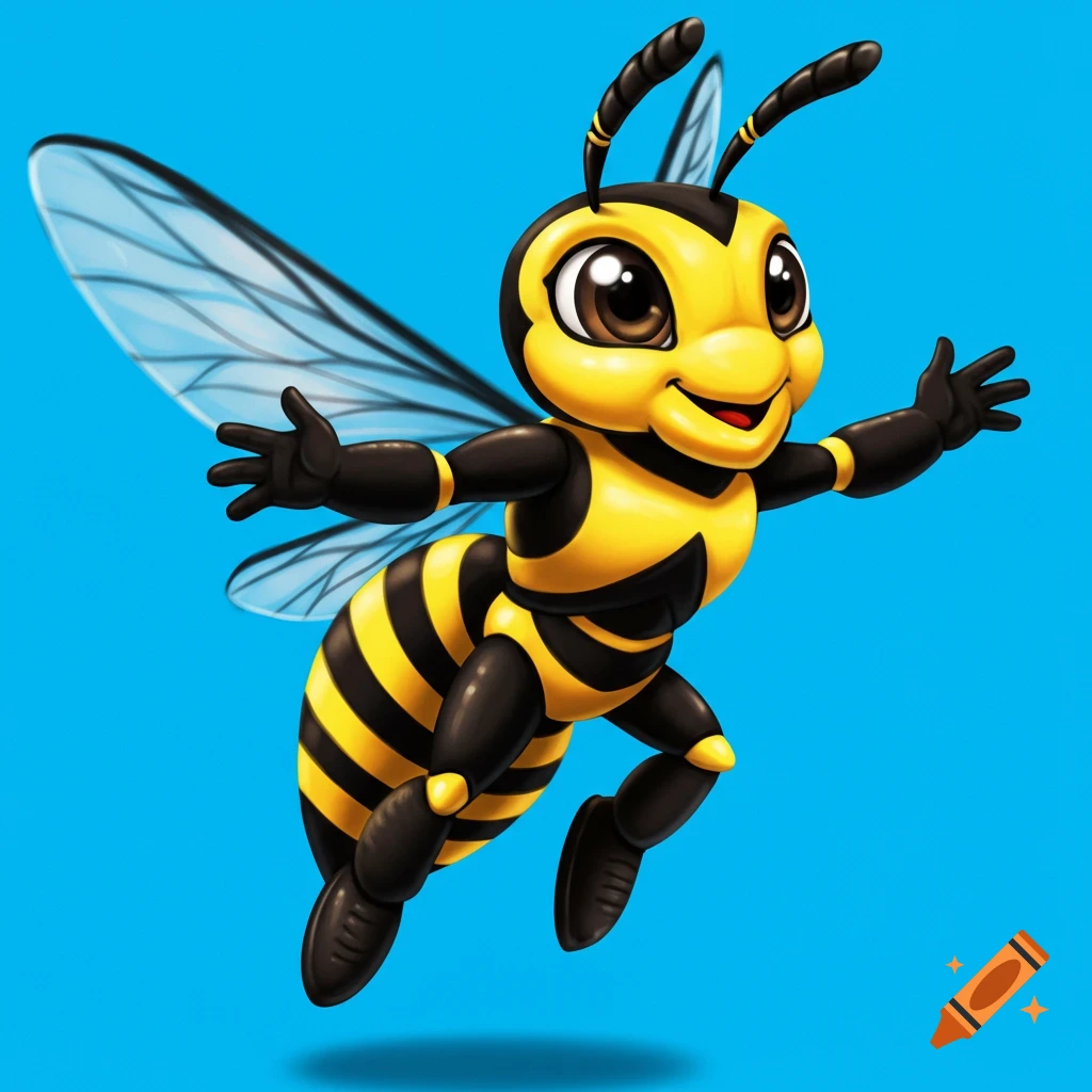 Cartoon bee mascot flying
