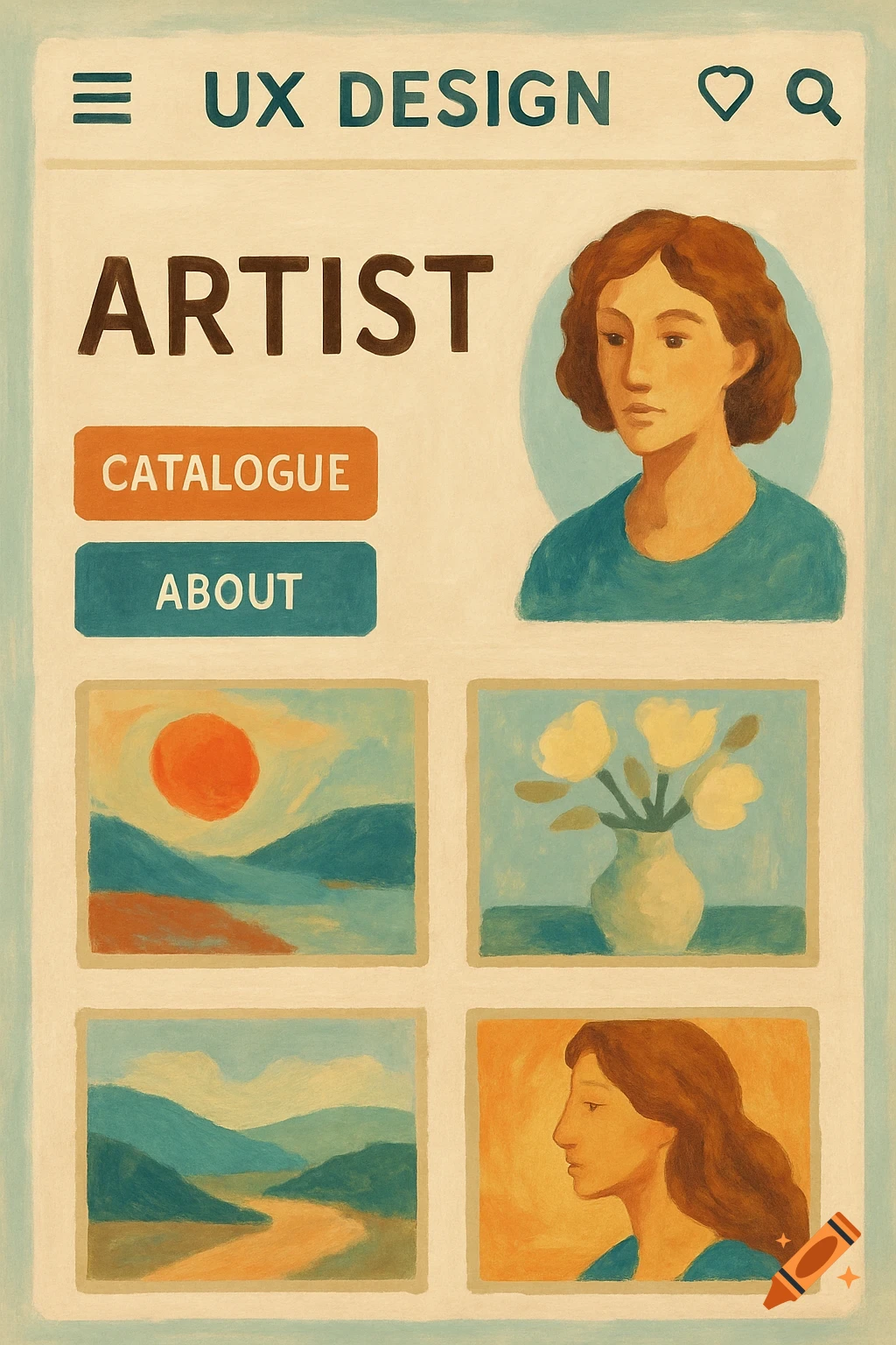 UX design illustration for an artist's page with portrait and mini ...