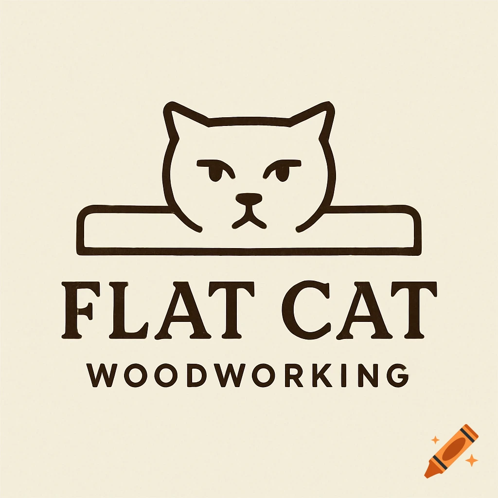 A black outline logo featuring a cat head above the text "FLAT CAT WOODWORKING".