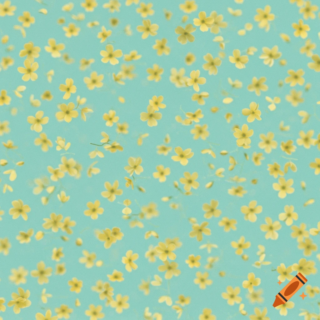 Pattern of small yellow flowers on a mint blue background.