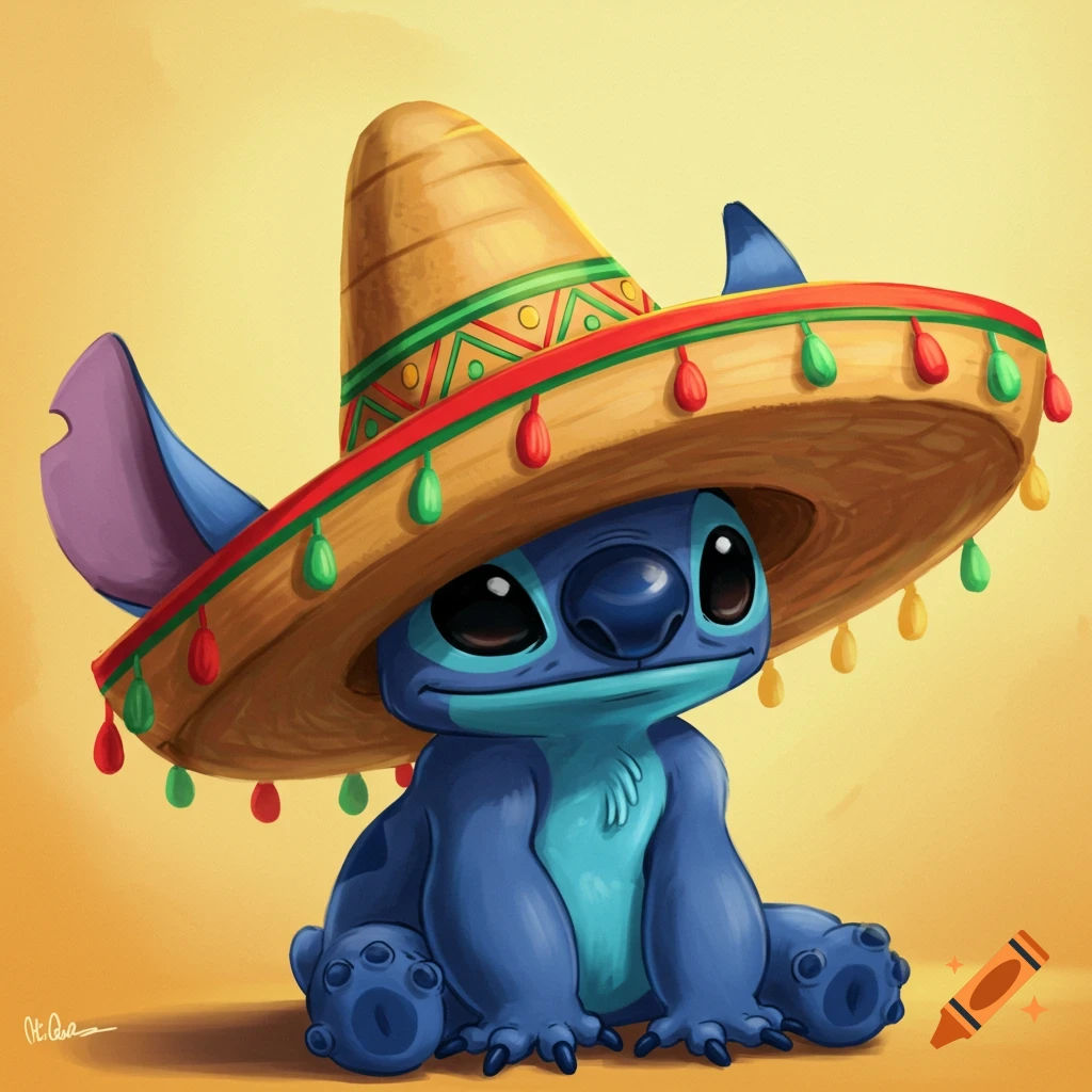 Stitch wearing a sombrero.