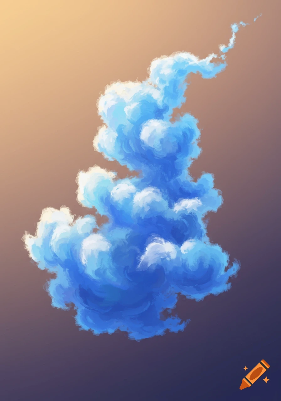 A stylized blue cloud or plume of smoke against a gradient background, digital painting style.