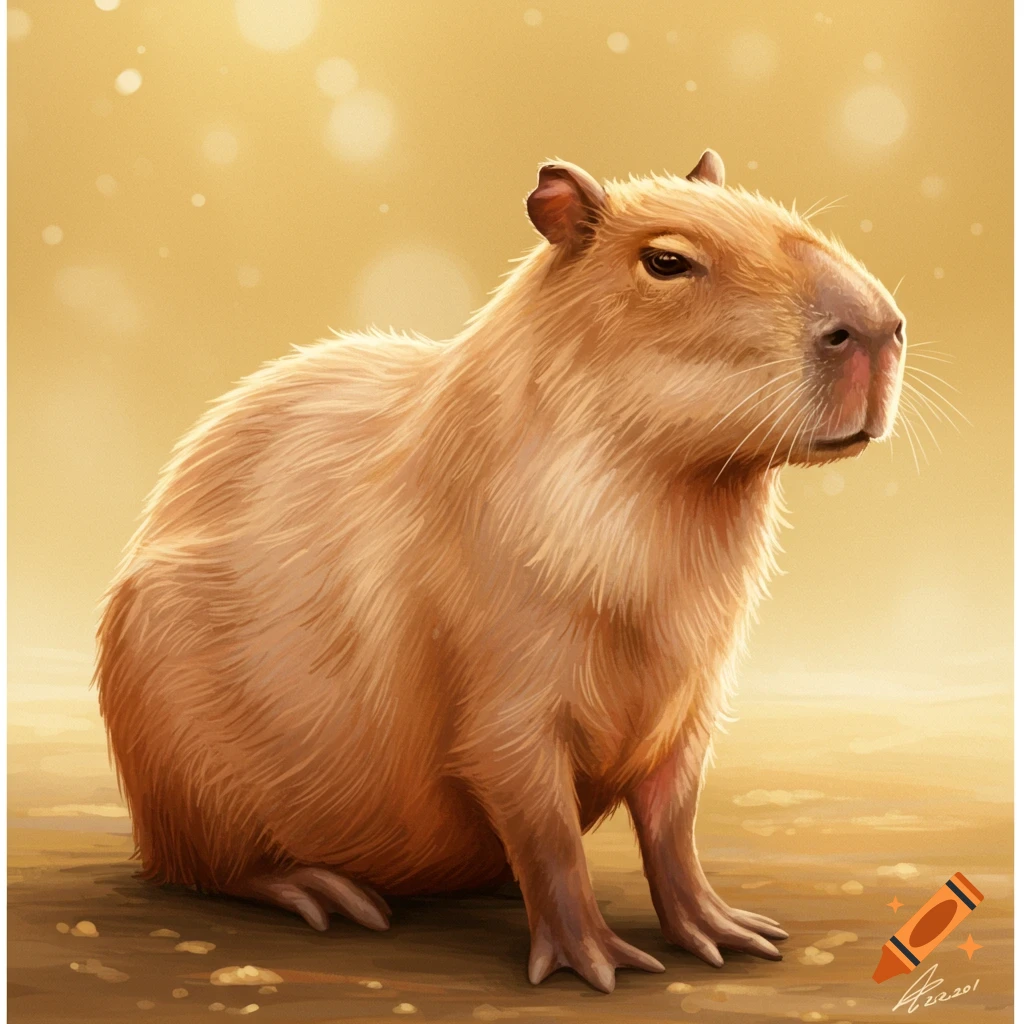 A detailed illustration of a capybara sitting.