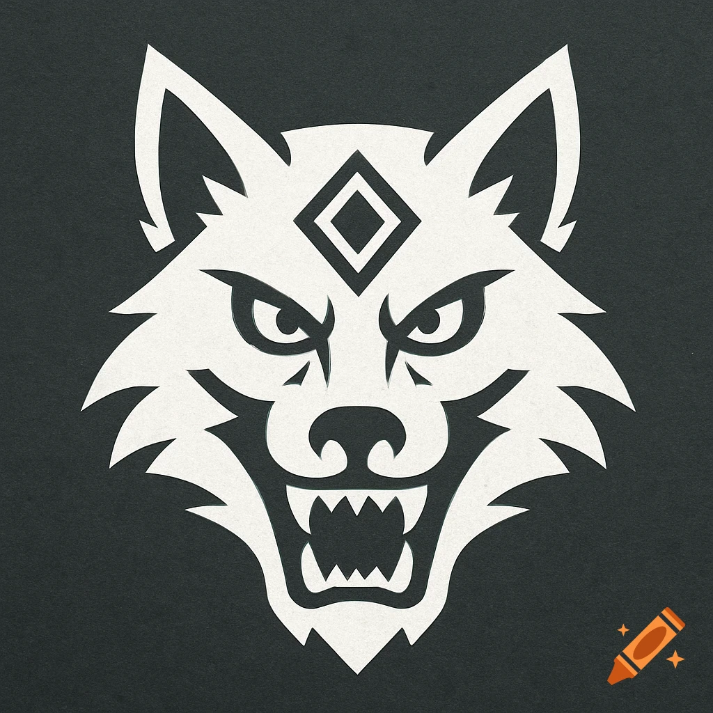 White stylized wolf logo on a dark background.