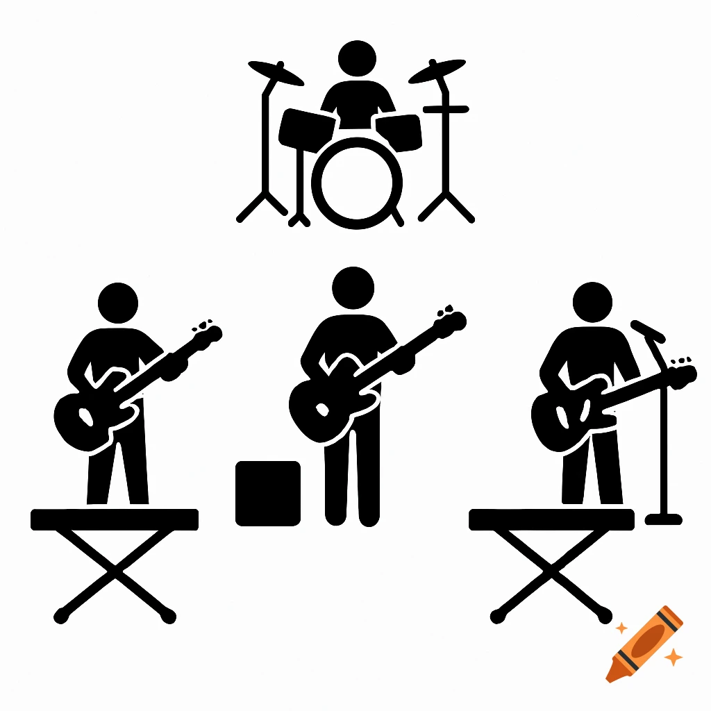 Black and white band iconography in a stage plot arrangement.