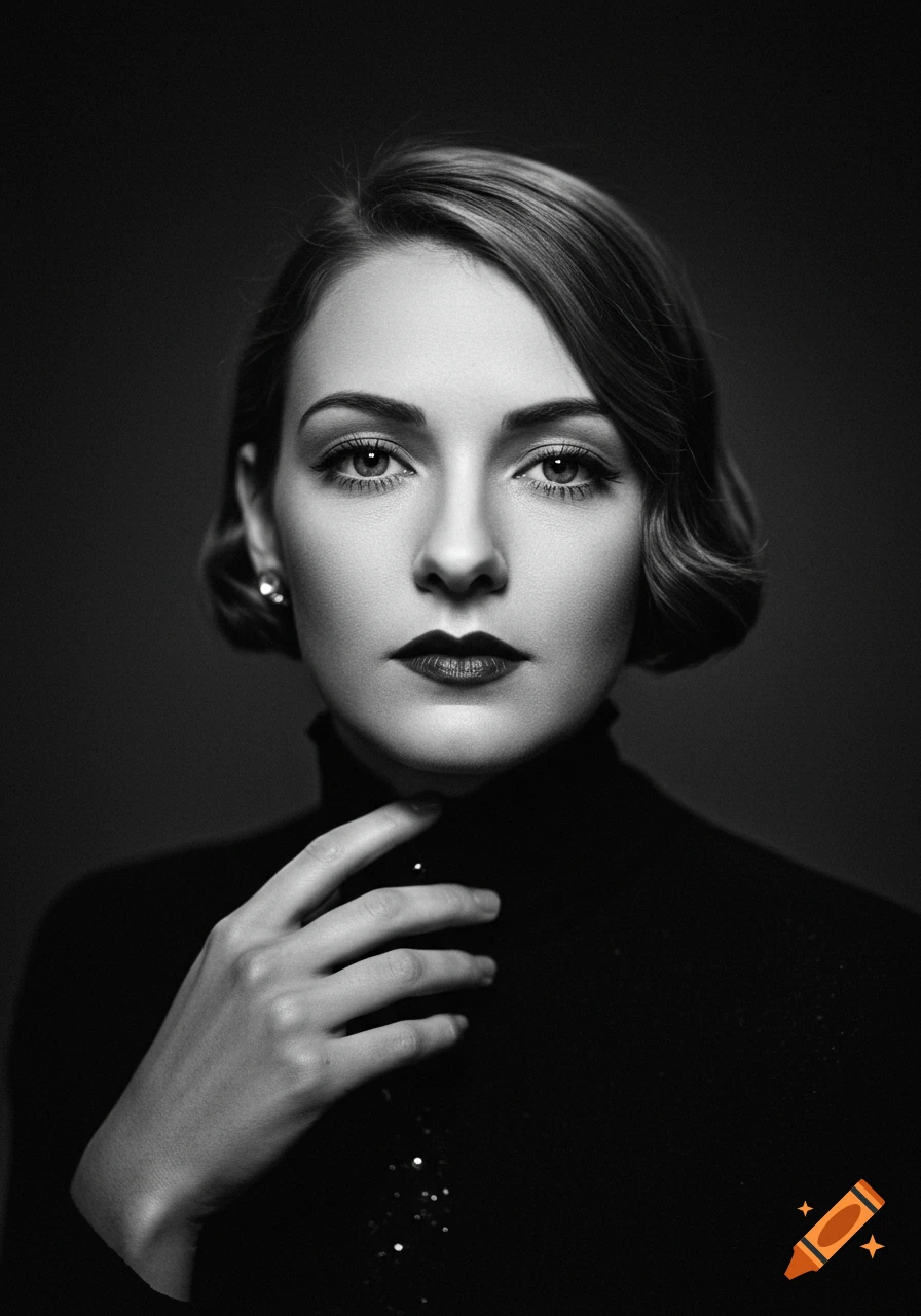 Black and white portrait of a woman with dark lipstick in 1920s ...