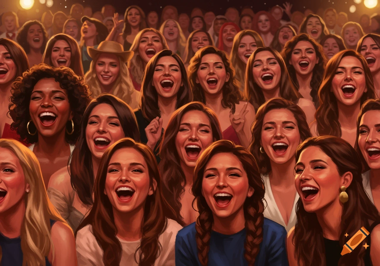 A crowd of women laughing and smiling.