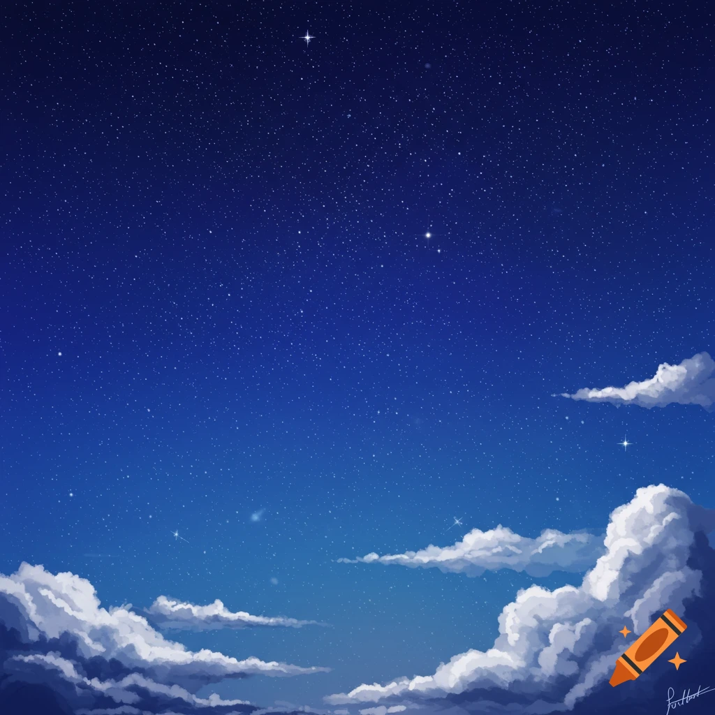 A dark blue night sky filled with stars and clouds.