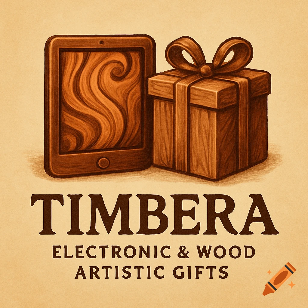 Stylized drawing of a wooden tablet and gift box with text.