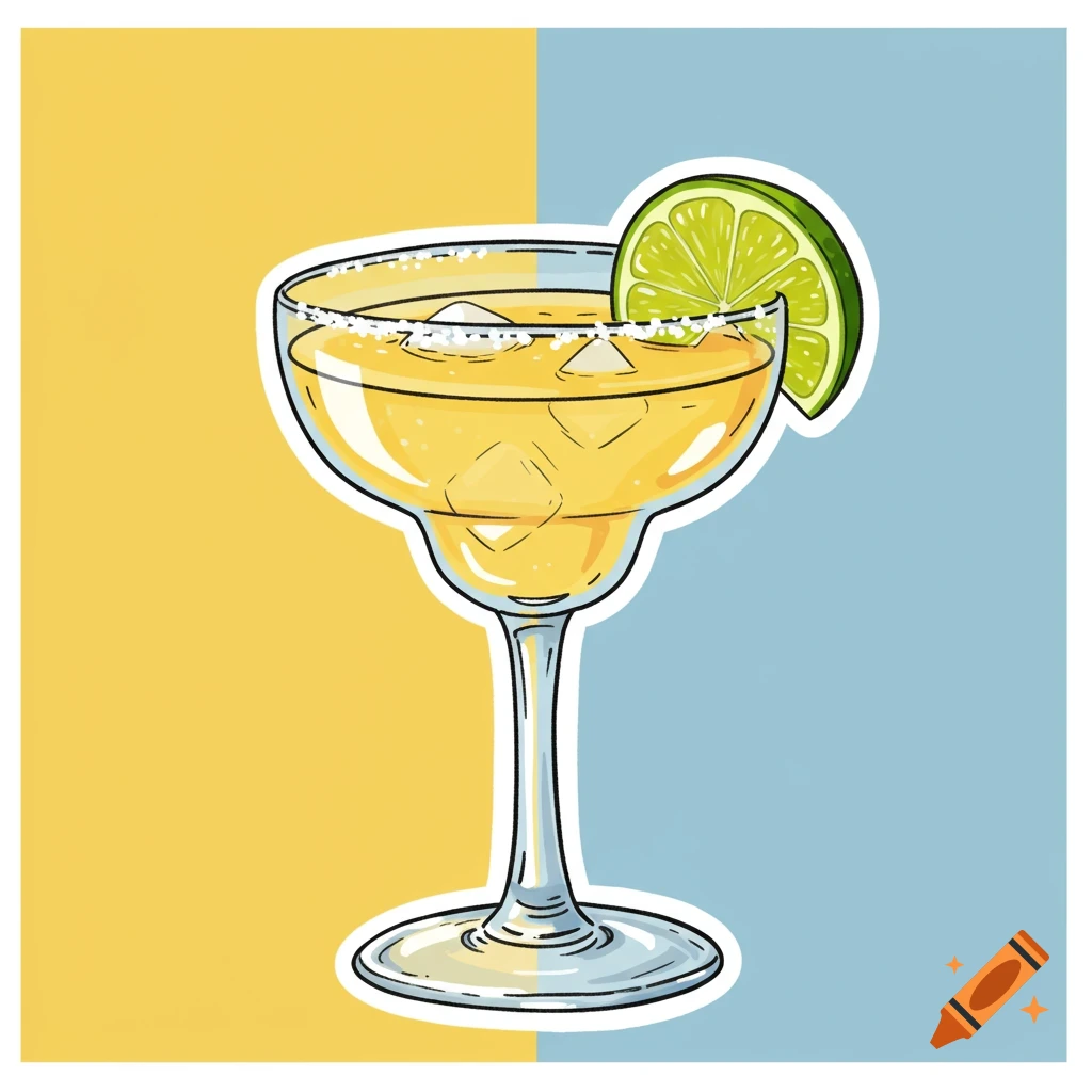 Clip art illustration of a Margarita cocktail with a lime wedge and salt rim.