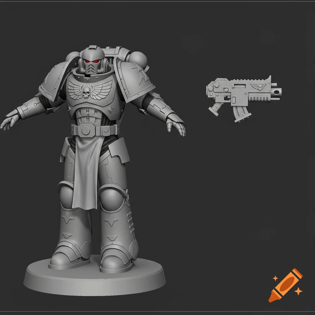 3D model of a Space Marine in T-pose with bolter