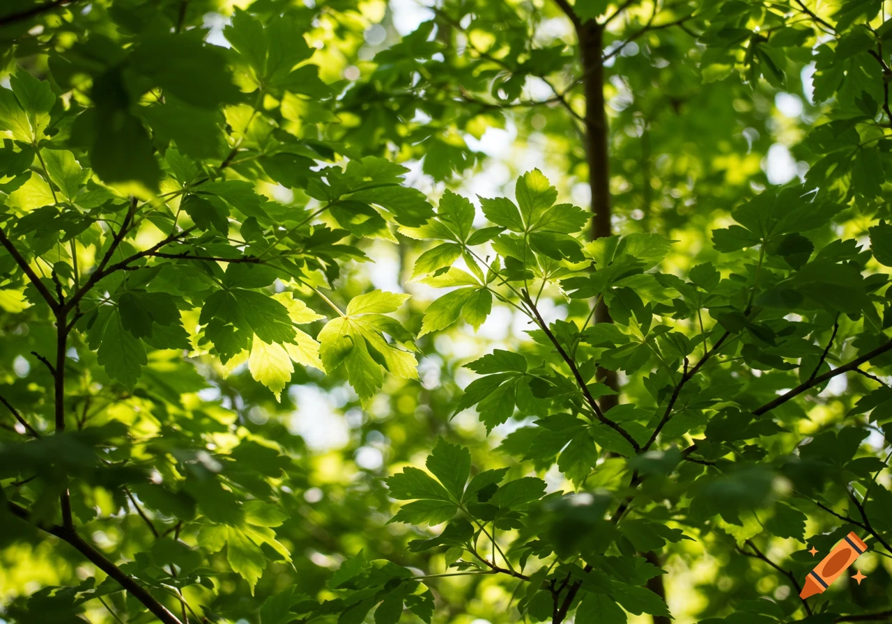 Green leaves backlit by sunlight