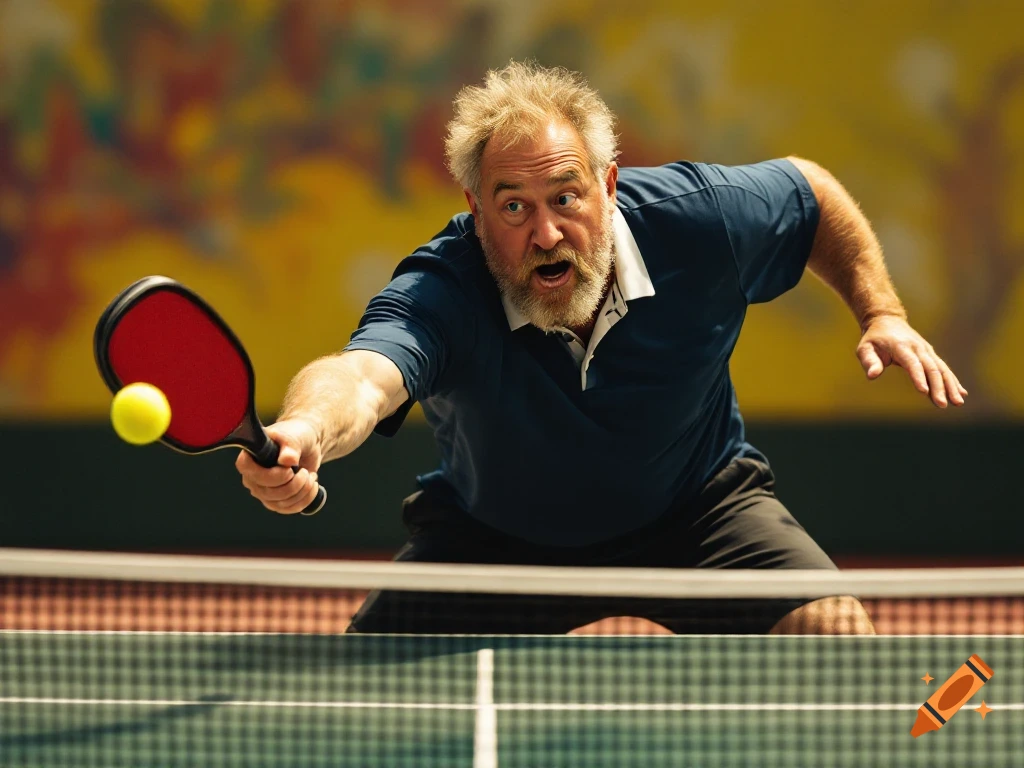 Man playing pickleball, hitting a ball with a paddle.