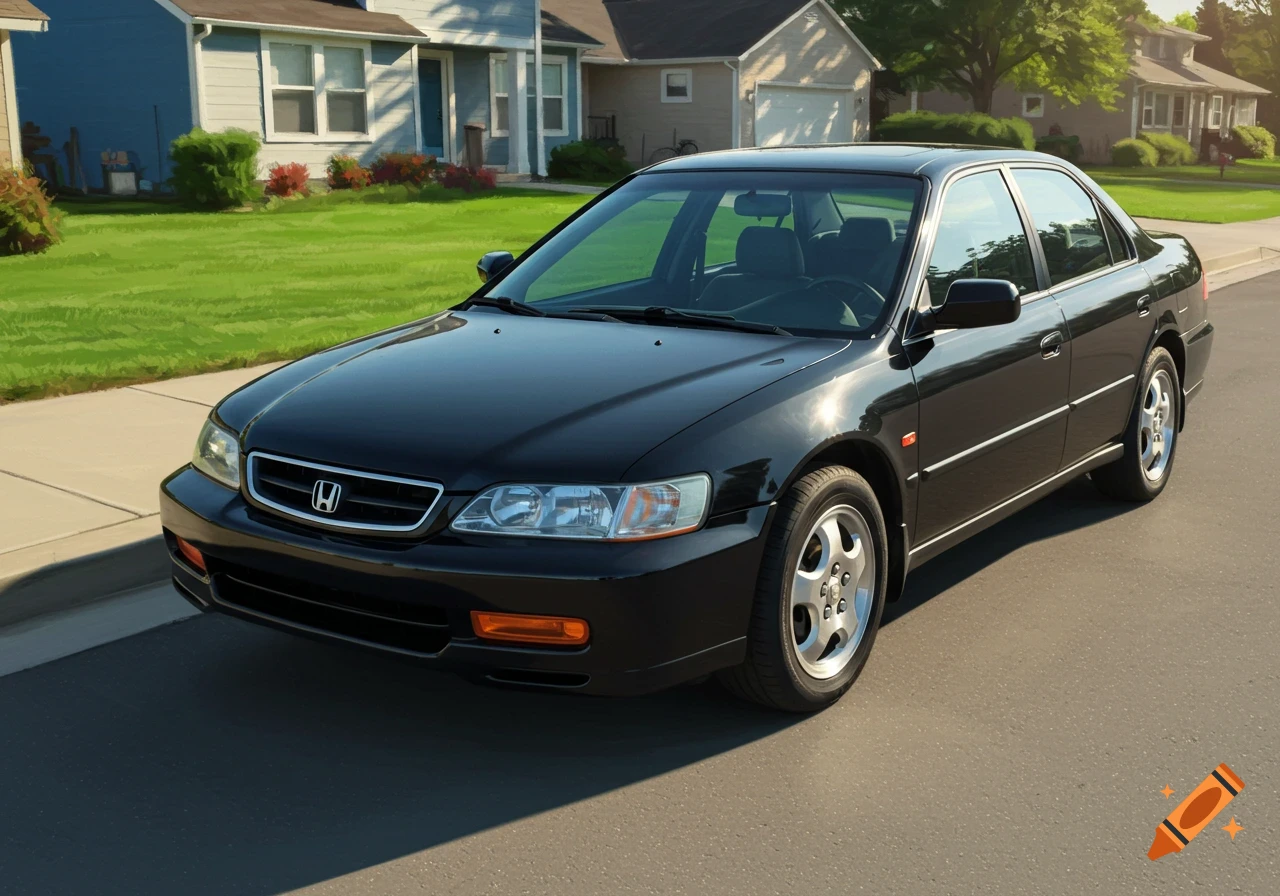 A black Honda Accord sedan parked on a suburban street.