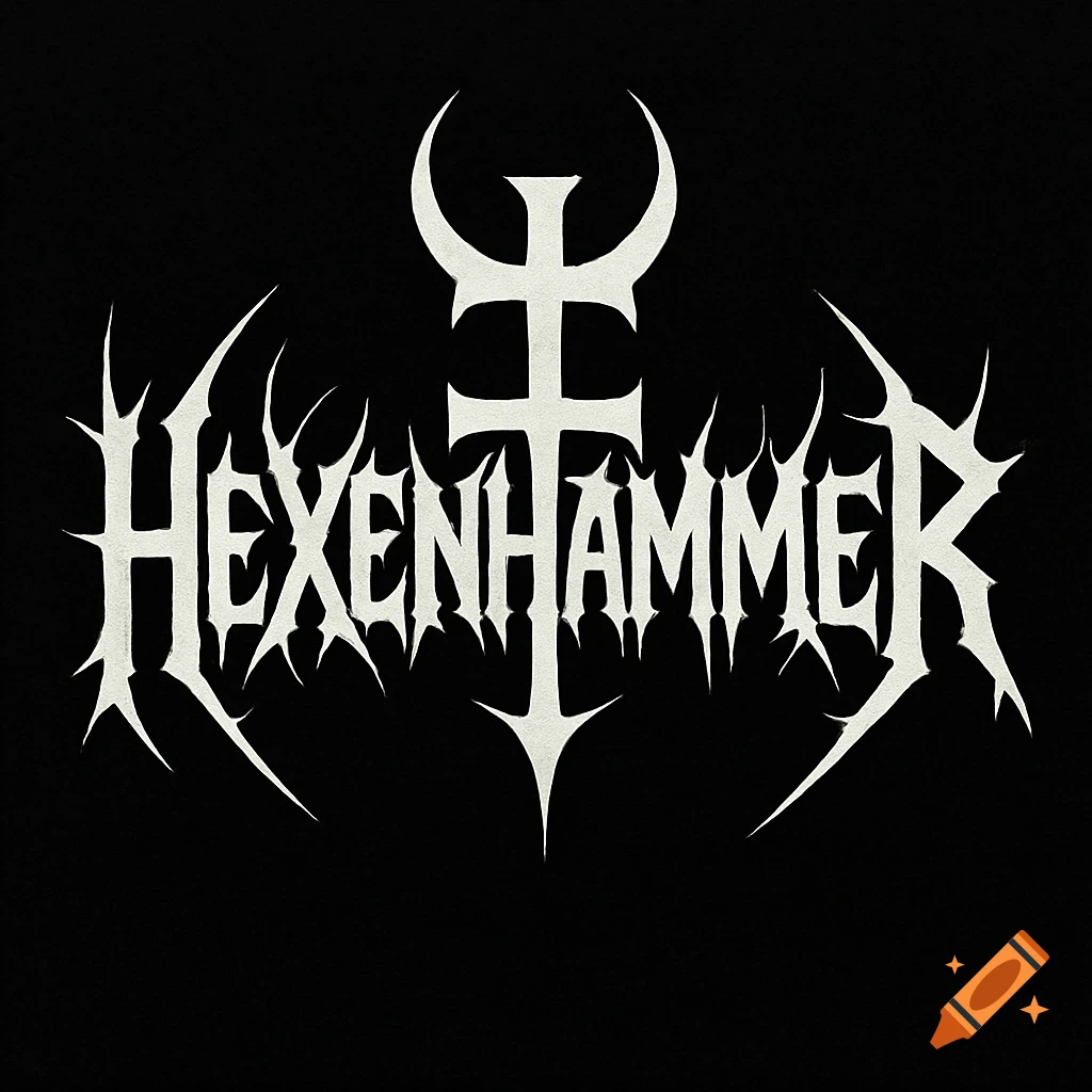 Logo for a heavy metal band called Hexenhammer with a symbol above the text.