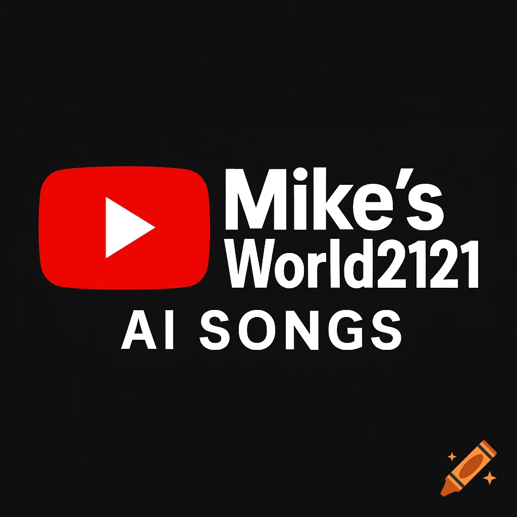 Logo with YouTube play button and text 'Mike's World2121 AI SONGS'