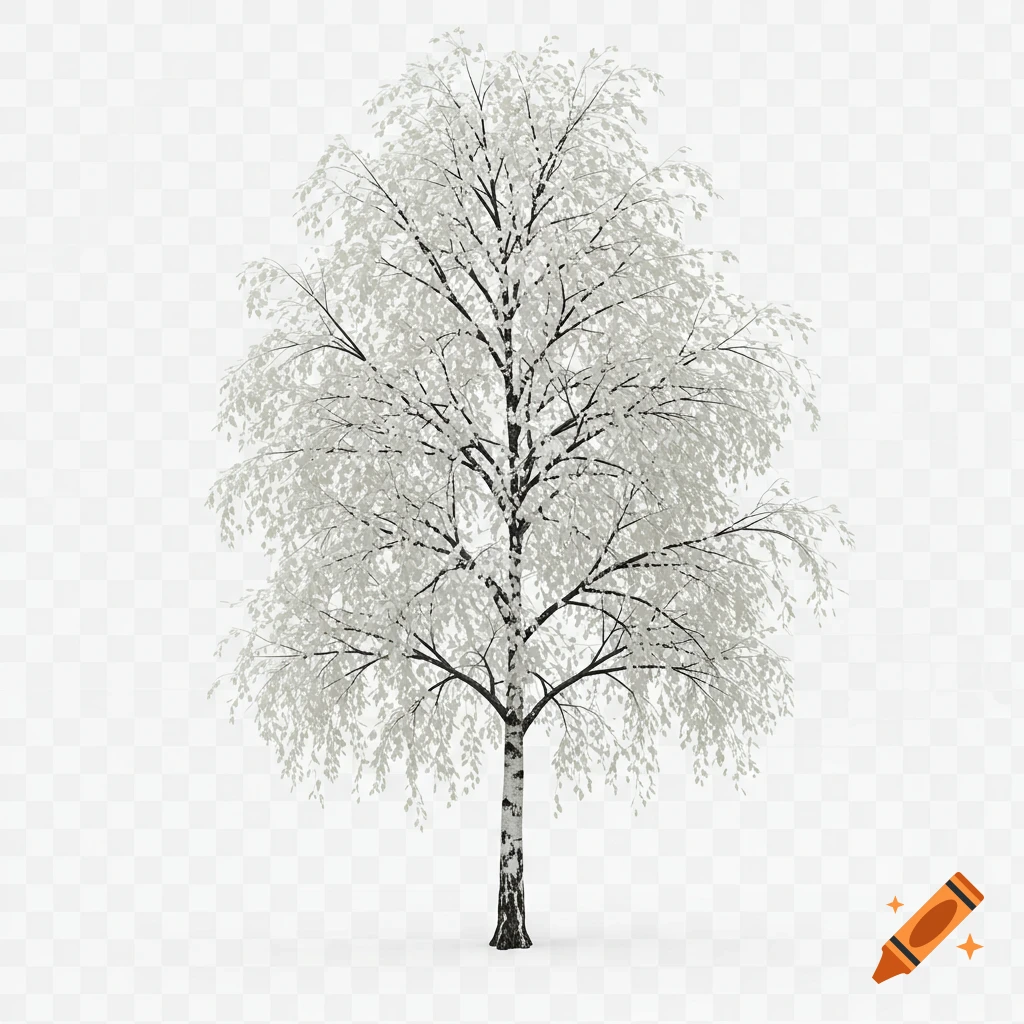 A birch tree on a transparent background.