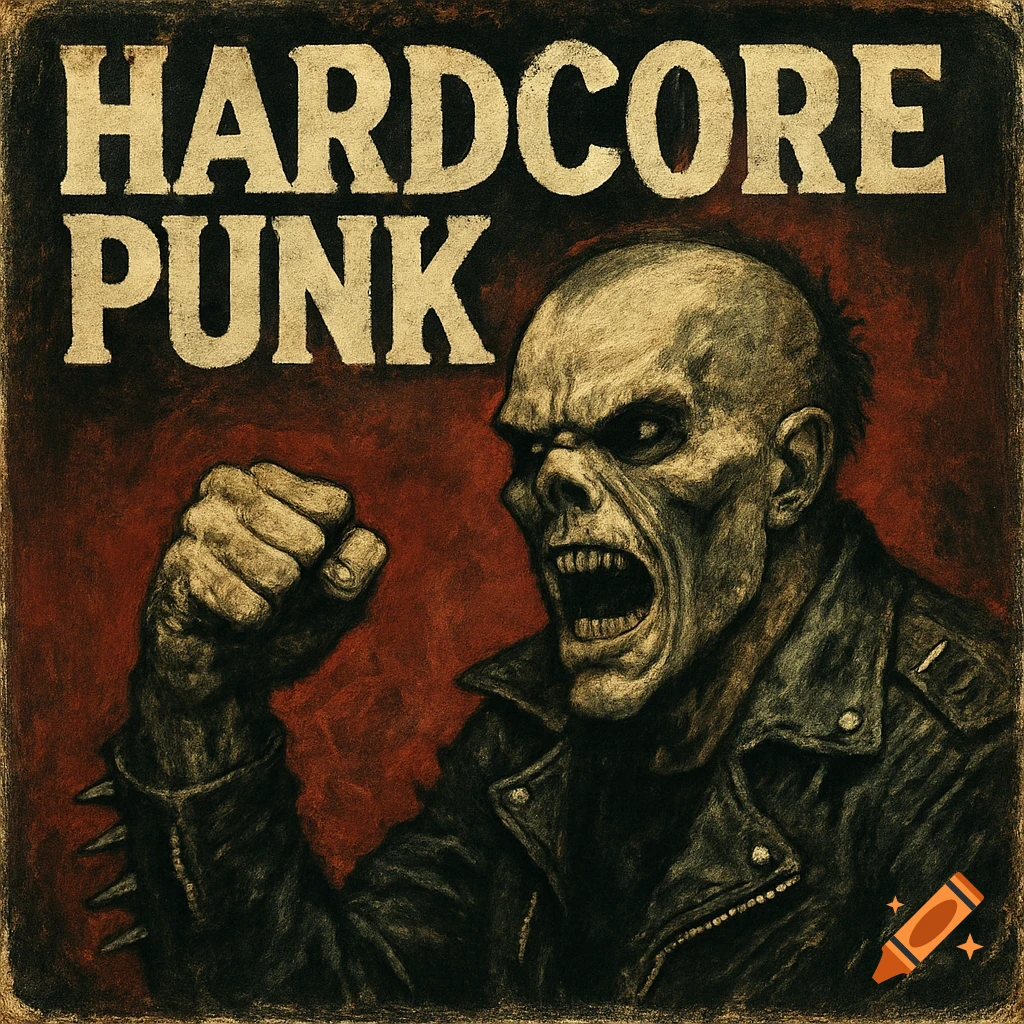 Vintage style hardcore punk album cover with snarling creature.