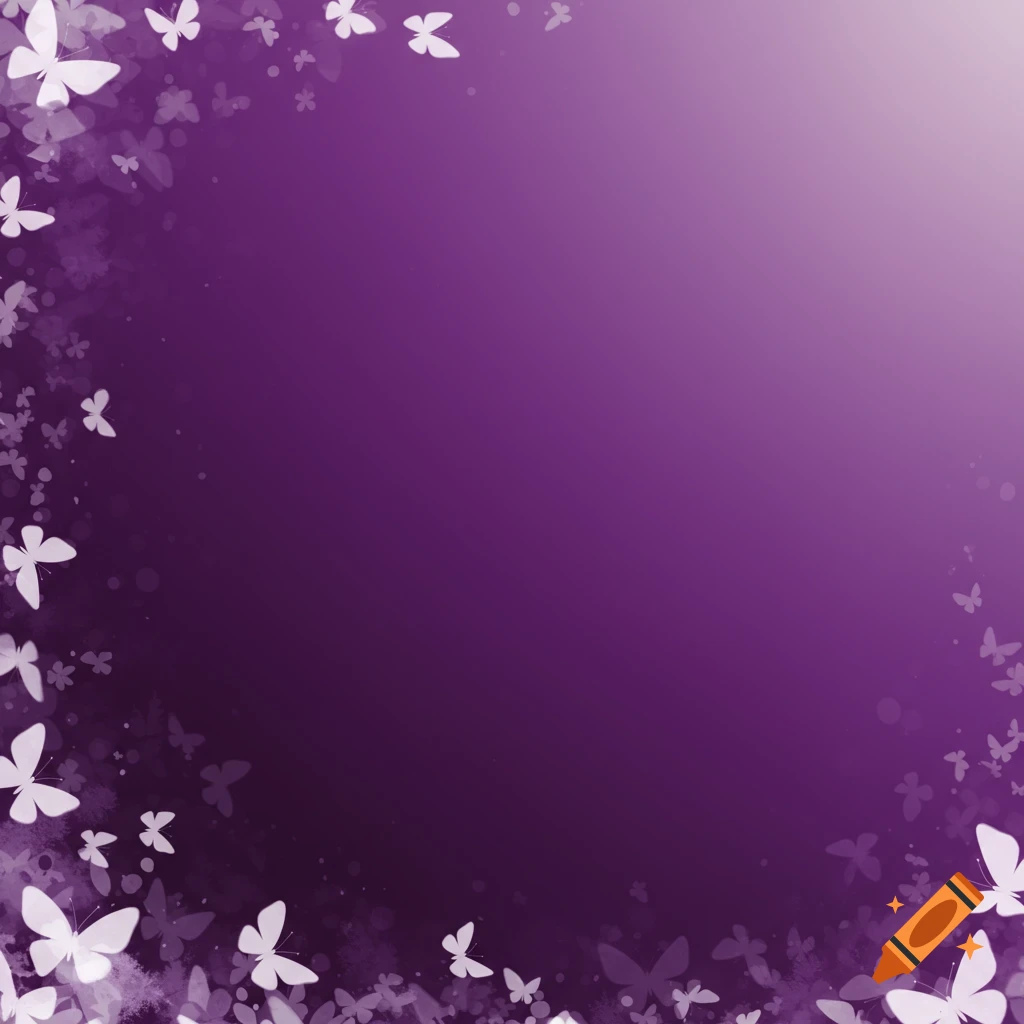Purple background with white butterflies along the edges.