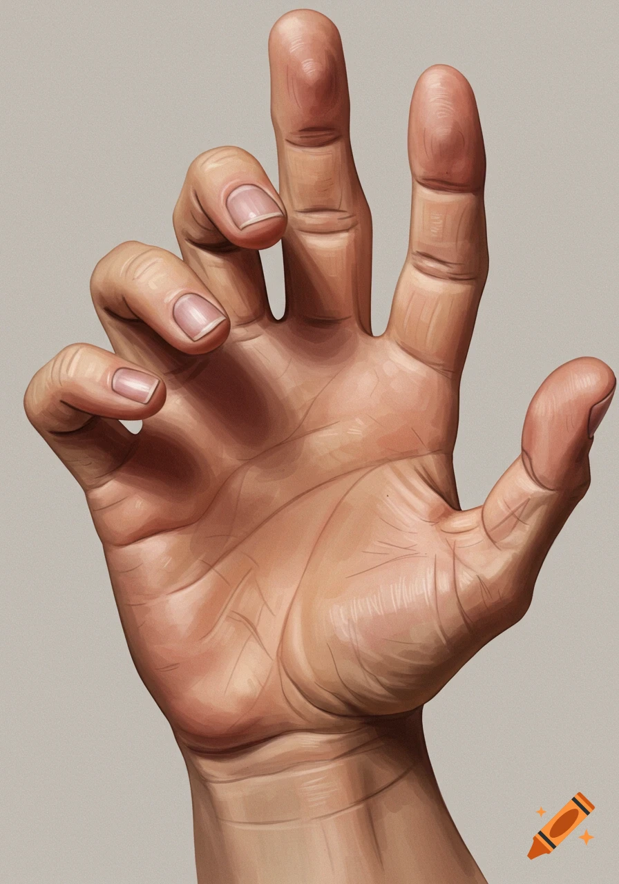 Close-up digital painting of a human hand with fingers curled.