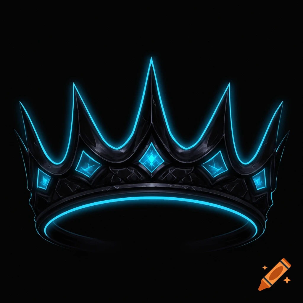 Black fantasy crown with glowing blue outline and gems