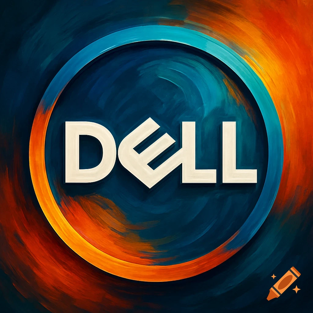 DELL logo on a colorful abstract painted background