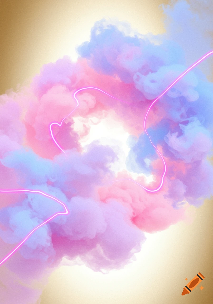 Abstract pastel pink and blue smoke with neon lines.