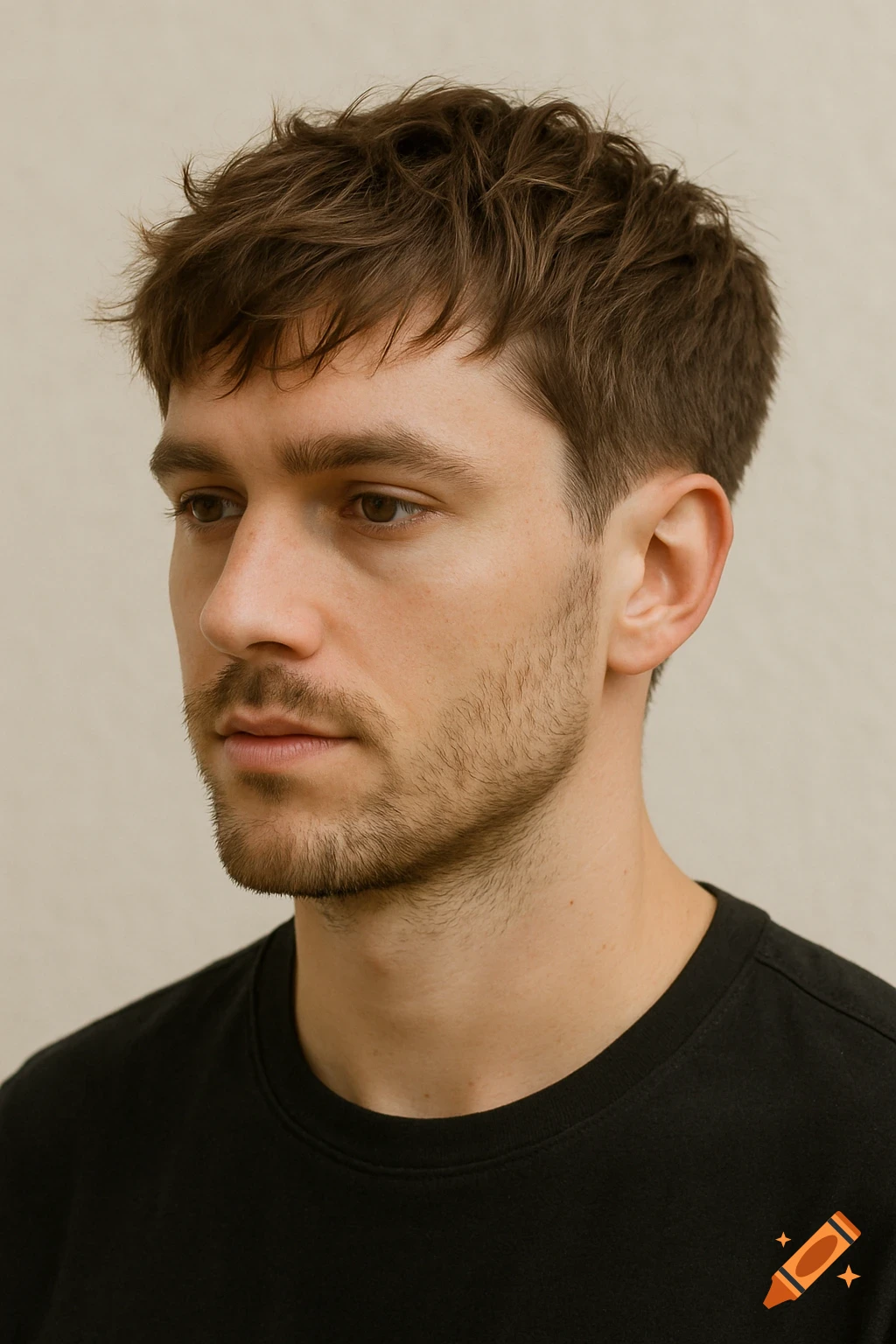 Close-up portrait of a man with brown hair and beard