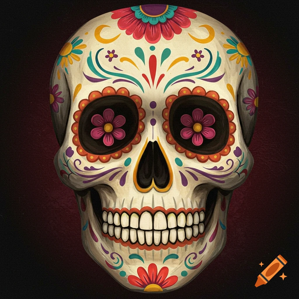 A colorful, decorated sugar skull for Day of the Dead.