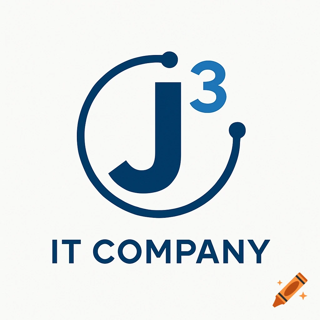 A blue logo featuring a large letter J with a superscript 3 inside a curved line with dots, and the words IT COMPANY below.