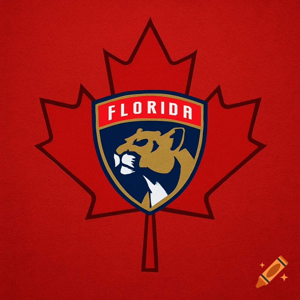 Florida Panthers hockey team logo on a red Canadian maple leaf