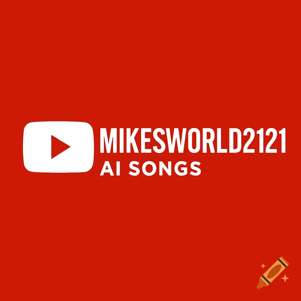 Red YouTube logo with white play button icon and white text 'MIKESWORLD2121 AI SONGS'.
