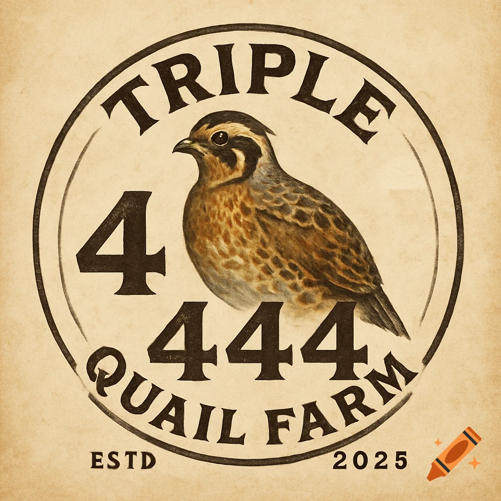 Logo featuring a quail, text says Triple 4 Quail Farm