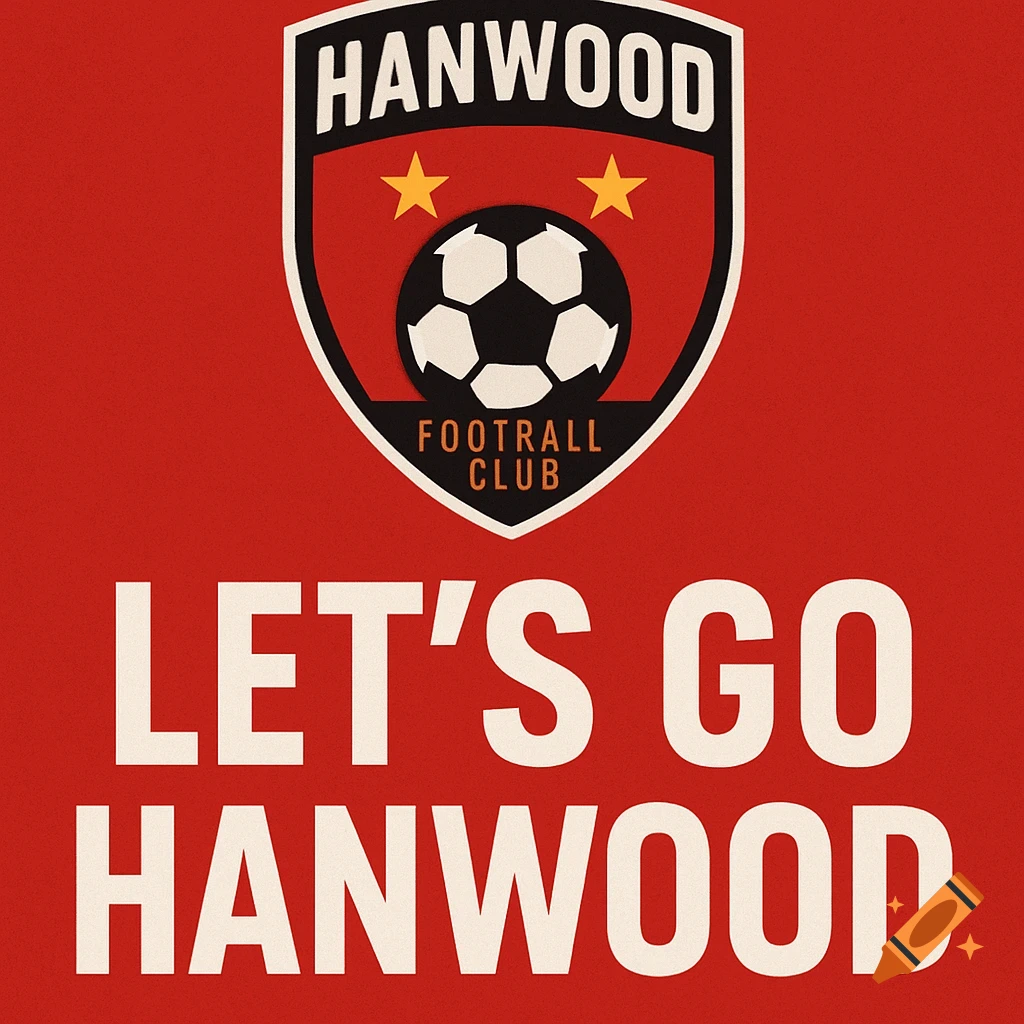 Hanwood football club logo with text 'LET'S GO HANWOOD' on red background
