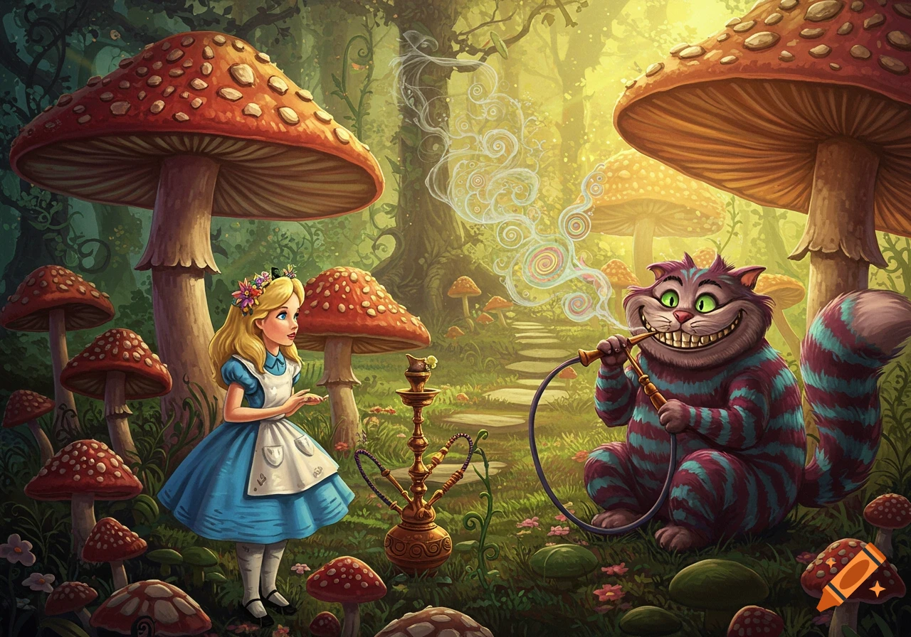 写真集　 ALICE in Wonderland Alice in Wonderland with Cheshire Cat smoking hookah in a