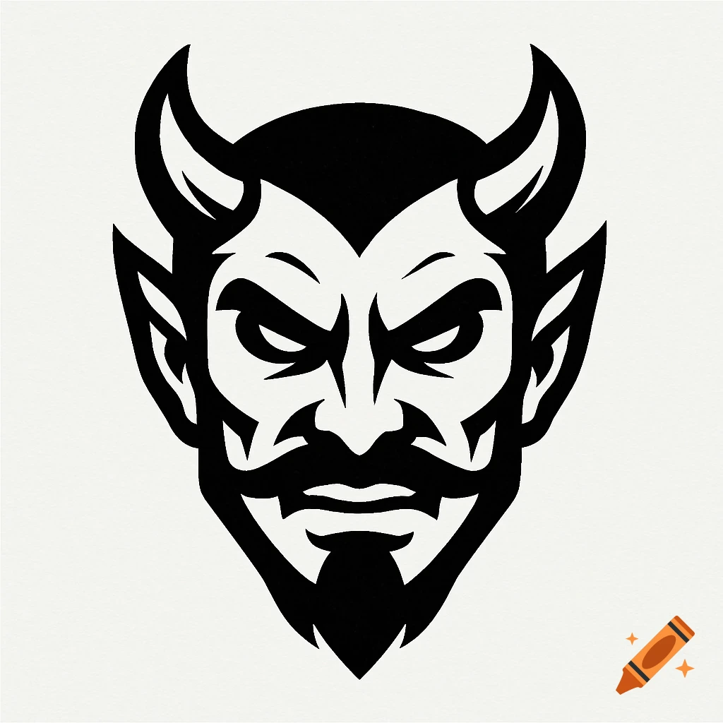 Black and white logo of a devil's head.