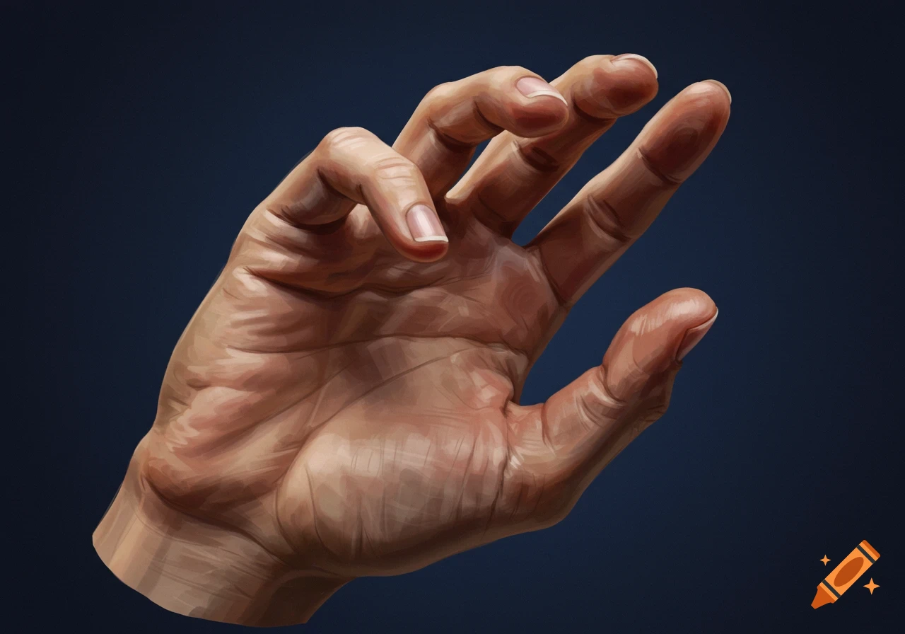 Illustration of a hand with fingers slightly curled against a dark background.