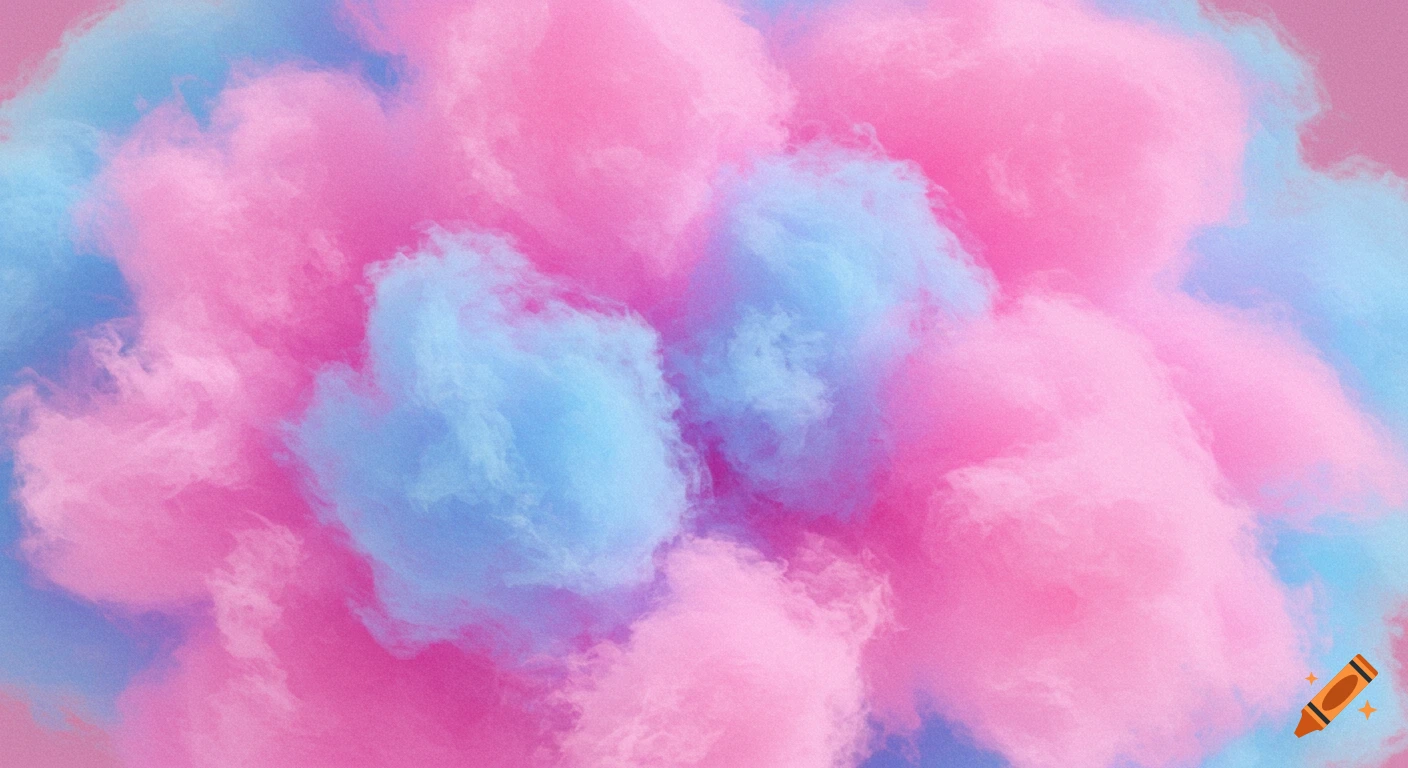 Close-up view of fluffy pink and blue cotton candy texture.