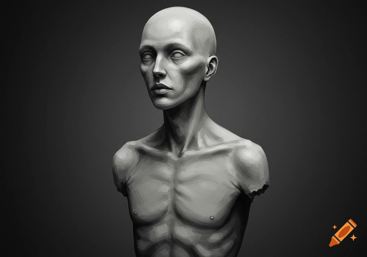 Monochrome artistic study of a person's bust.