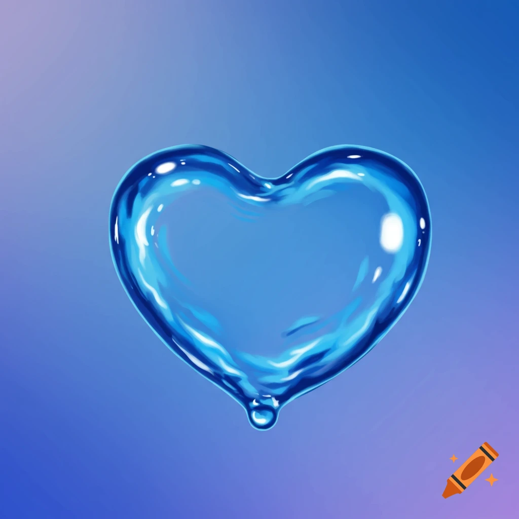 Blue drop of water in the shape of a heart.
