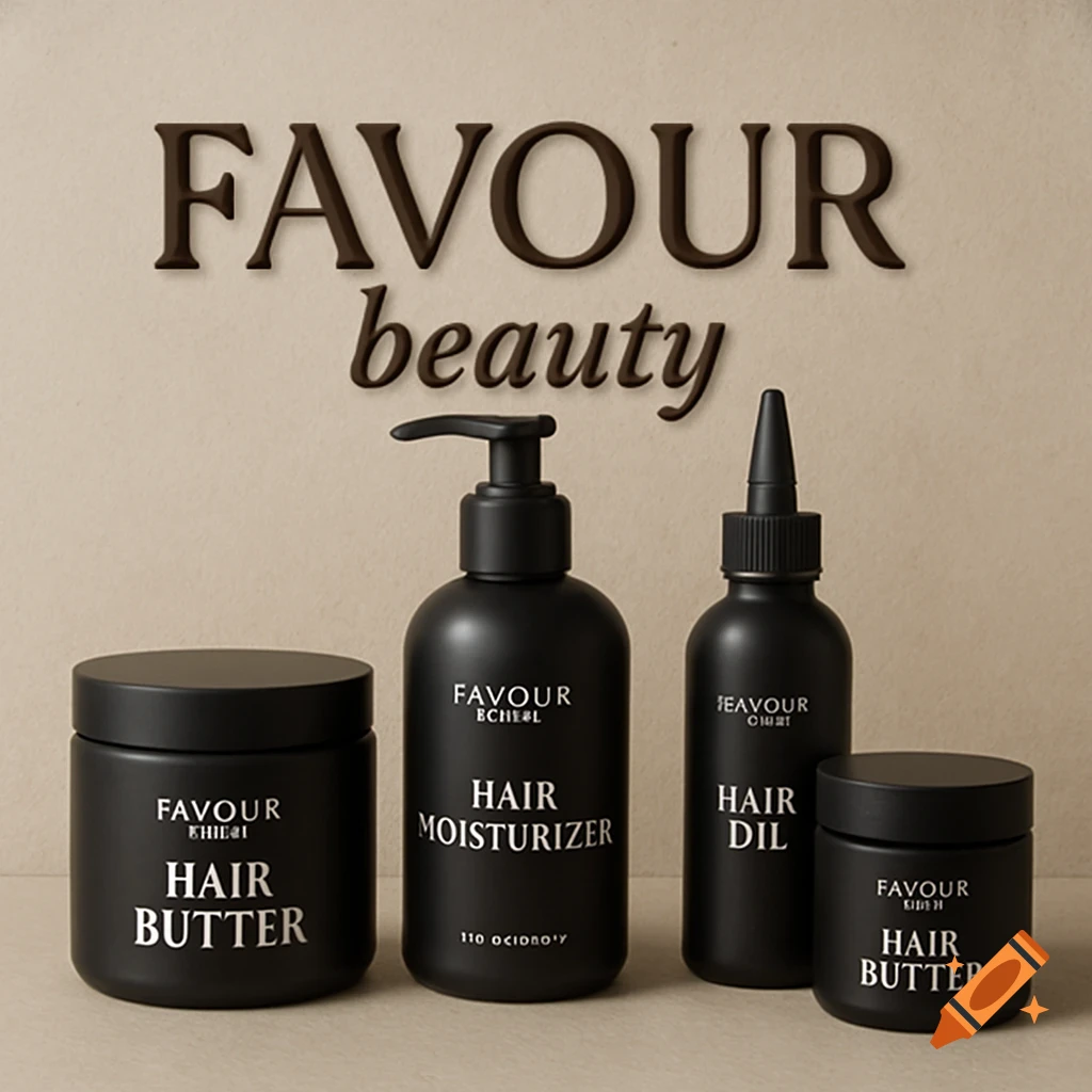 Black bottles and jars of hair care products arranged on a surface.