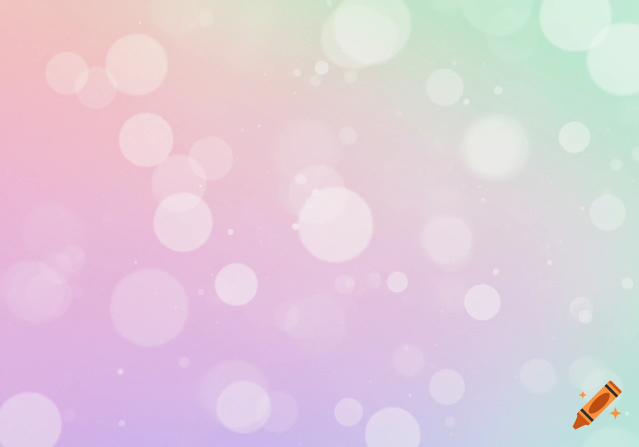 Pastel gradient background with white bokeh lights.