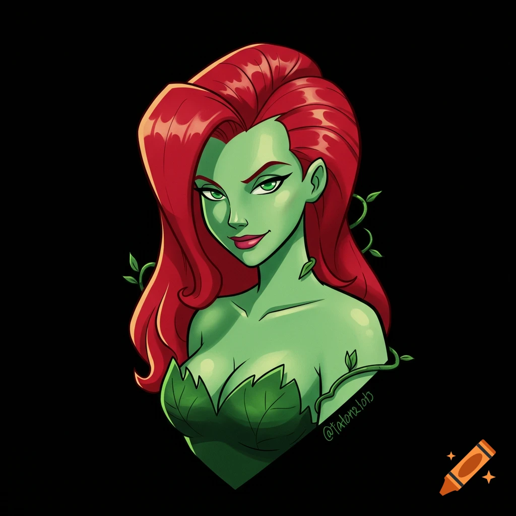Stylized cartoon portrait of Poison Ivy from Batman the Animated Series.